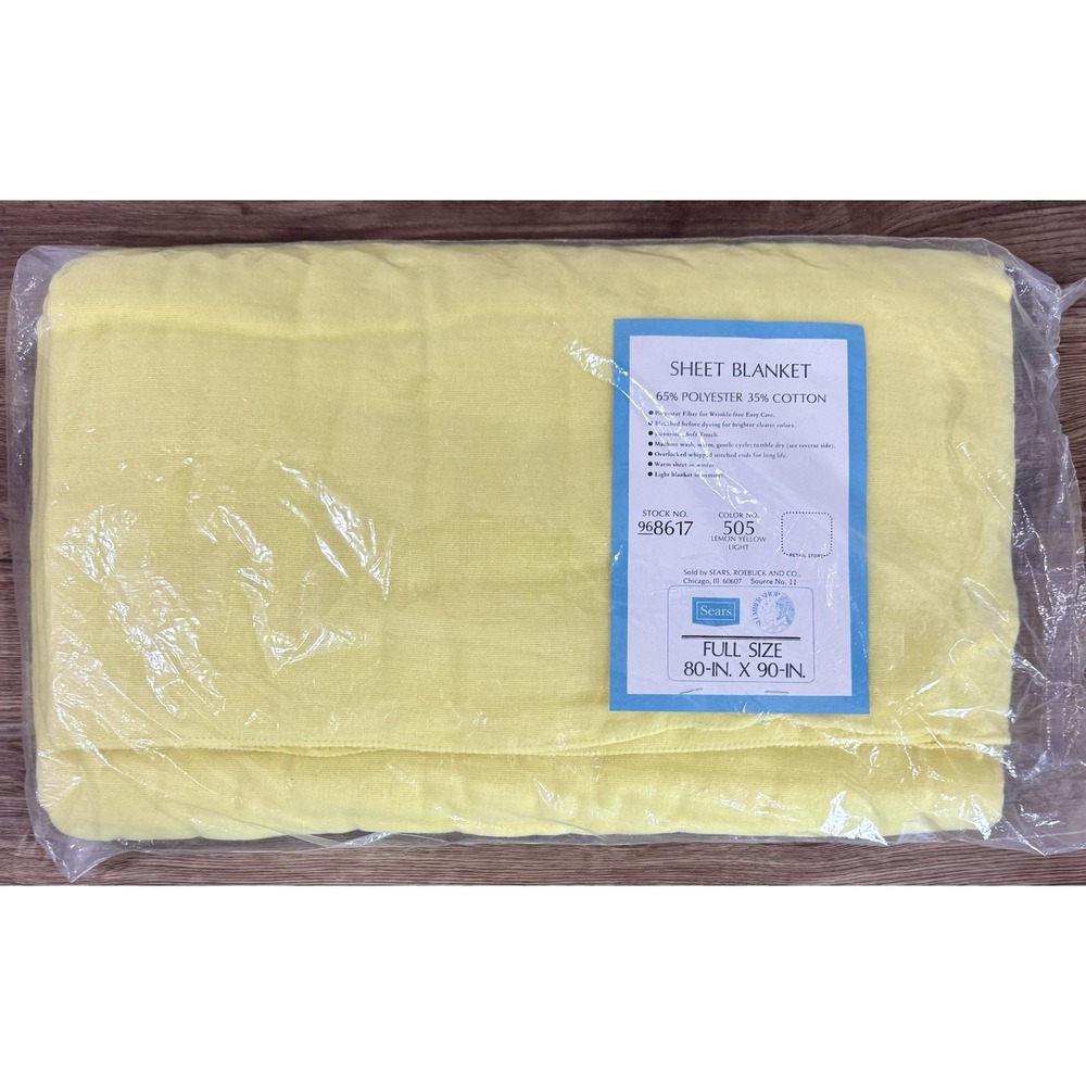 NOS Vintage Sears Slumber Shop Full Sheet Blanket 80x90 Lemon Yellow Sealed 70s
